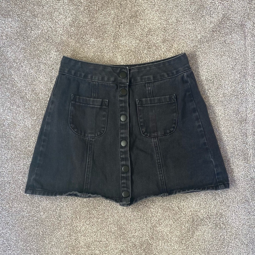 Black Dark Grey Denim Button Brandy Melville Skirt